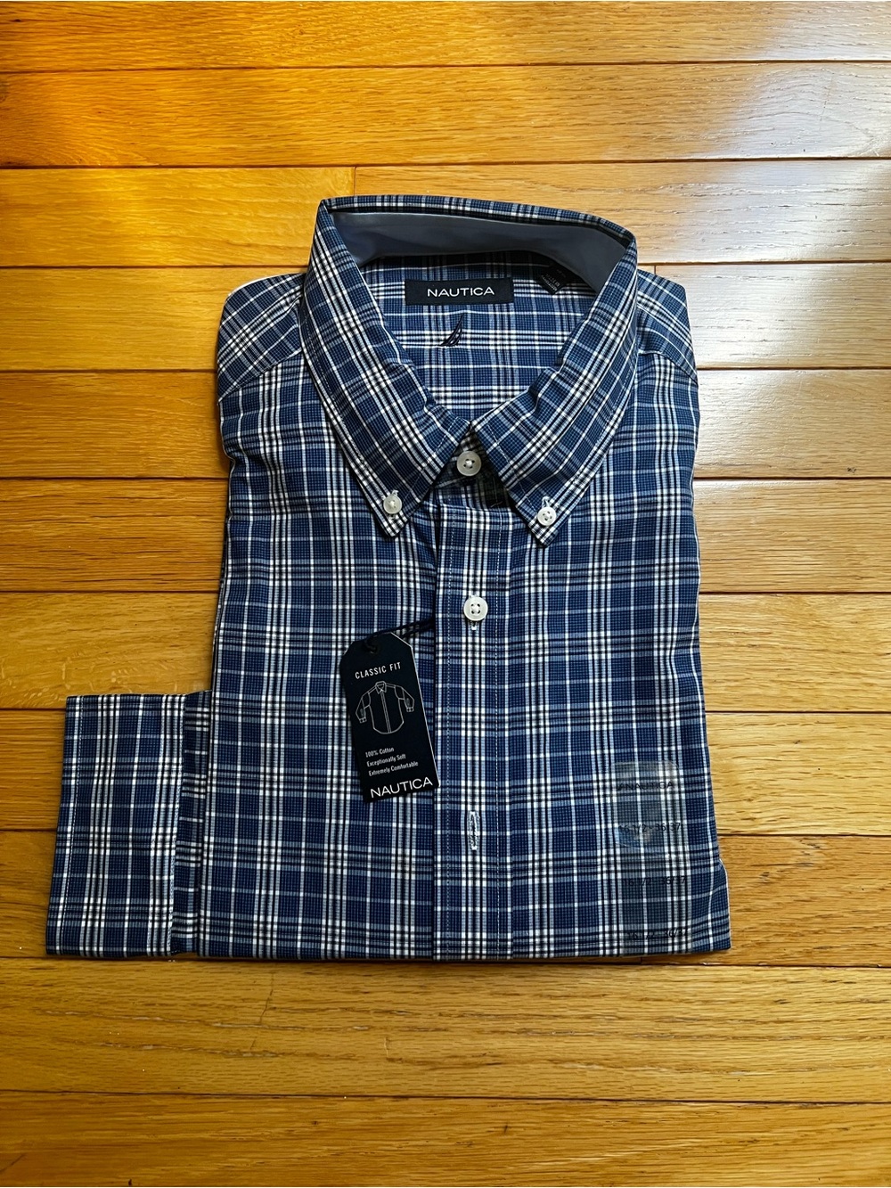 Nautica Mens Plaid Button Down Shirt Navy Blue Classic Fit 16.5 36/37 33NA21018